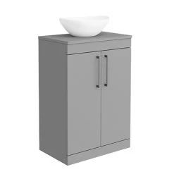 Arezzo Countertop Basin Unit - Grey with Black Handles - 600mm inc. Basin