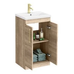 Arezzo Floor Standing Vanity Unit - Rustic Oak - 500mm with Brushed Brass Handles 6 Arezzo Floor Standing Vanity Unit - Rustic Oak - 500mm with Brushed Brass Handles -Freestanding Vanity Units Shop AZRO5FSVBB d2 460