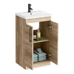 Arezzo Floor Standing Vanity Unit - Rustic Oak - 500mm with Matt Black Handles -Freestanding Vanity Units Shop AZRO5FSVMB d2 460