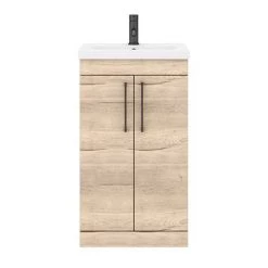 Arezzo Floor Standing Vanity Unit - Rustic Oak - 500mm with Matt Black Handles -Freestanding Vanity Units Shop AZRO5FSVMB d4 460