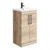 Arezzo Floor Standing Vanity Unit - Rustic Oak - 500mm with Matt Black Handles