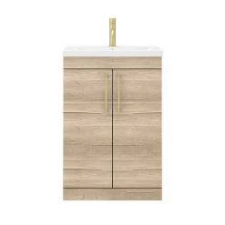 Arezzo Floor Standing Vanity Unit - Rustic Oak - 600mm with Brushed Brass Handles 9 Arezzo Floor Standing Vanity Unit - Rustic Oak - 600mm with Brushed Brass Handles -Freestanding Vanity Units Shop AZRO6FSVBB img4 460