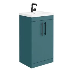 Arezzo Floor Standing Vanity Unit - Matt Green - 500mm with Industrial Style Black Handles