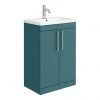 Arezzo Floor Standing Vanity Unit - Matt Green - 600mm with Industrial Style Chrome Handles