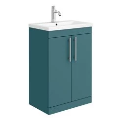 Arezzo Floor Standing Vanity Unit - Matt Green - 600mm with Industrial Style Chrome Handles