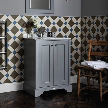 Bayswater Plummett Grey 600mm 2 Door Vanity Unit & 1TH Grey Marble Basin Top 2 Bayswater Plummett Grey 600mm 2 Door Vanity Unit & 1TH Grey Marble Basin Top - Image 2