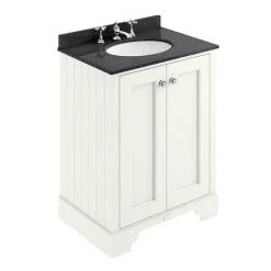 Bayswater Pointing White 600mm 2 Door Vanity Unit & 3TH Black Marble Basin Top