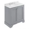 Bayswater Plummett Grey 800mm 2 Door Vanity Unit & 3TH White Marble Basin Top