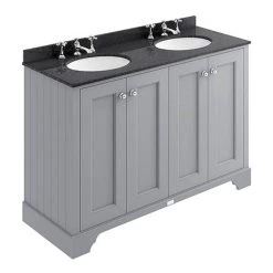 Bayswater Plummett Grey 1200mm 4 Door Vanity Unit & 3TH Black Marble Double Bowl Basin Top