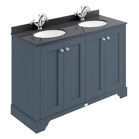 Bayswater Stiffkey Blue 1200mm 4 Door Vanity Unit & 1TH Black Marble Double Bowl Basin Top 1 Bayswater Stiffkey Blue 1200mm 4 Door Vanity Unit & 1TH Black Marble Double Bowl Basin Top