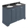 Bayswater Stiffkey Blue 1200mm 4 Door Vanity Unit & 3TH Black Marble Double Bowl Basin Top