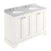 Bayswater Pointing White 1200mm 4 Door Vanity Unit & 3TH Grey Marble Double Bowl Basin Top