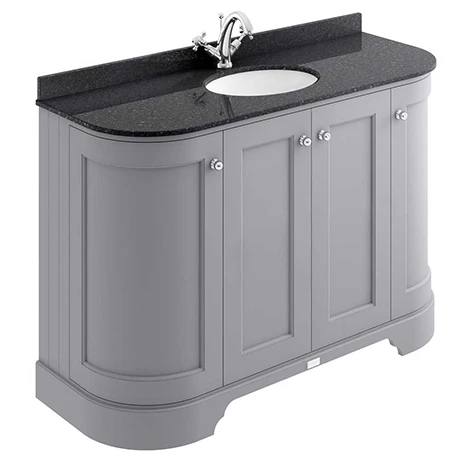 Bayswater Plummett Grey Curved 1200mm 4-Door Vanity Unit & 1TH Black Marble Single Bowl Basin Top 1 Bayswater Plummett Grey Curved 1200mm 4-Door Vanity Unit & 1TH Black Marble Single Bowl Basin Top