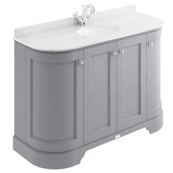 Bayswater Plummett Grey Curved 1200mm 4-Door Vanity Unit & 1TH White Marble Single Bowl Basin Top