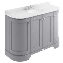 Bayswater Plummett Grey Curved 1200mm 4-Door Vanity Unit & 3TH White Marble Single Bowl Basin Top