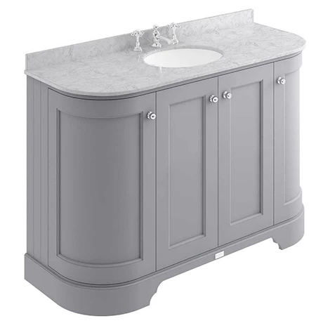 Bayswater Plummett Grey Curved 1200mm 4-Door Vanity Unit & 3TH Grey Marble Single Bowl Basin Top 1 Bayswater Plummett Grey Curved 1200mm 4-Door Vanity Unit & 3TH Grey Marble Single Bowl Basin Top