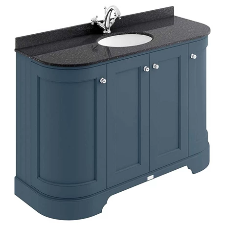 Bayswater Stiffkey Blue Curved 1200mm 4-Door Vanity Unit & 1TH Black Marble Single Bowl Basin Top 1 Bayswater Stiffkey Blue Curved 1200mm 4-Door Vanity Unit & 1TH Black Marble Single Bowl Basin Top