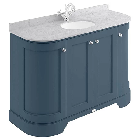 Bayswater Stiffkey Blue Curved 1200mm 4-Door Vanity Unit & 1TH Grey Marble Single Bowl Basin Top 1 Bayswater Stiffkey Blue Curved 1200mm 4-Door Vanity Unit & 1TH Grey Marble Single Bowl Basin Top