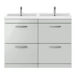 Brooklyn 1205mm Grey Mist Double Basin 4 Drawer Vanity Unit -Freestanding Vanity Units Shop BFS12GM4D n d3 460