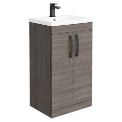 Brooklyn Grey Avola Vanity Unit - 500mm Wide with Matt Black Handles