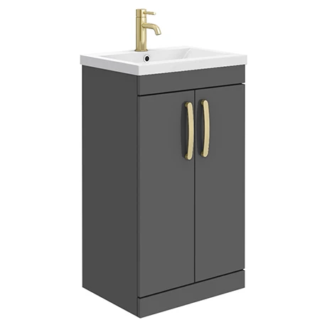 Brooklyn 500mm Gloss Grey Vanity Unit with Brushed Brass Handles 1 Brooklyn 500mm Gloss Grey Vanity Unit with Brushed Brass Handles