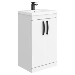 Brooklyn Gloss White Vanity Unit - 500mm Wide with Matt Black Handles