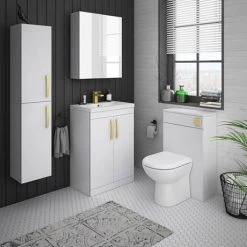 Brooklyn 500mm Gloss White Vanity Unit with Brushed Brass Handles 7 Brooklyn 500mm Gloss White Vanity Unit with Brushed Brass Handles -Freestanding Vanity Units Shop BFS5WHT BB d3 460