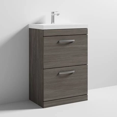 Brooklyn 600 Grey Avola Floor Standing 2 Drawer Vanity Unit with Thin-Edge Basin 4 Brooklyn 600 Grey Avola Floor Standing 2 Drawer Vanity Unit with Thin-Edge Basin - Image 4
