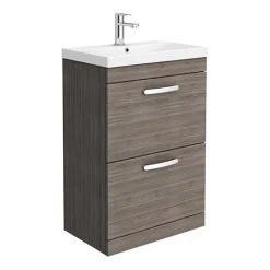 Brooklyn 600 Grey Avola Floor Standing 2 Drawer Vanity Unit with Thin-Edge Basin