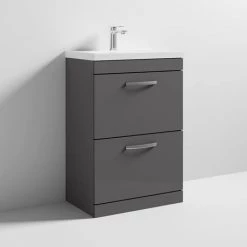 Brooklyn 600 Gloss Grey Floor Standing 2 Drawer Vanity Unit with Thin-Edge Basin 7 Brooklyn 600 Gloss Grey Floor Standing 2 Drawer Vanity Unit with Thin-Edge Basin -Freestanding Vanity Units Shop BFS62DGGTE d3 460