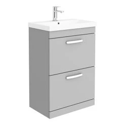Brooklyn 600 Grey Mist Floor Standing 2 Drawer Vanity Unit with Thin-Edge Basin