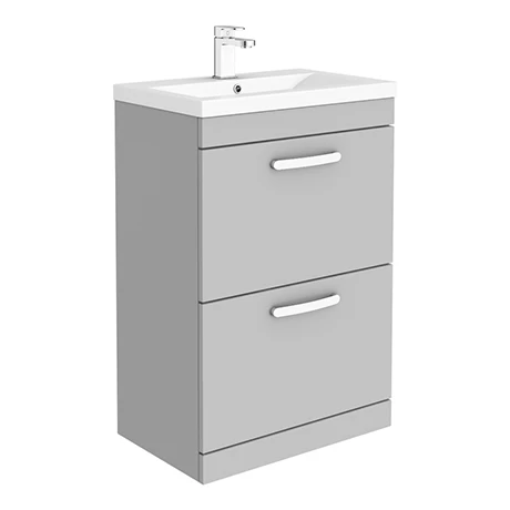 Brooklyn 600mm Grey Mist Vanity Unit - Floor Standing 2 Drawer Unit 1 Brooklyn 600mm Grey Mist Vanity Unit - Floor Standing 2 Drawer Unit