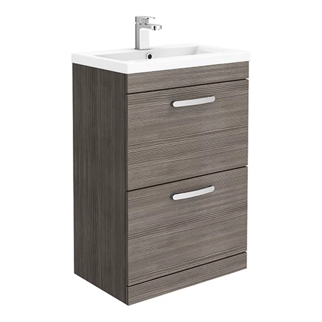 Brooklyn 600mm Grey Avola Vanity Unit - Floor Standing 2 Drawer Unit 1 Brooklyn 600mm Grey Avola Vanity Unit - Floor Standing 2 Drawer Unit