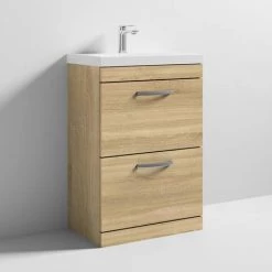 Brooklyn 600 Natural Oak Floor Standing 2 Drawer Vanity Unit with Thin-Edge Basin 7 Brooklyn 600 Natural Oak Floor Standing 2 Drawer Vanity Unit with Thin-Edge Basin -Freestanding Vanity Units Shop BFS62DOAKTE d3 460
