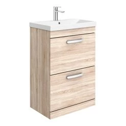 Brooklyn 600 Natural Oak Floor Standing 2 Drawer Vanity Unit with Thin-Edge Basin