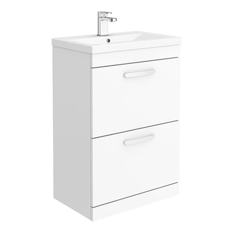 Brooklyn 600mm Gloss White Vanity Unit - Floor Standing 2 Drawer Unit 1 Brooklyn 600mm Gloss White Vanity Unit - Floor Standing 2 Drawer Unit