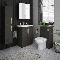 Brooklyn 600mm Black Vanity Unit with Brushed Brass Handles -Freestanding Vanity Units Shop BFS6BLK BB d3 460