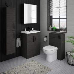 Brooklyn Black Vanity Unit - 600mm Wide with Matt Black Handles -Freestanding Vanity Units Shop BFS6BLK MB d4 460