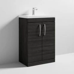 Brooklyn 600 Black Floor Standing Vanity Unit with Thin-Edge Basin -Freestanding Vanity Units Shop BFS6BLKTE d3 460