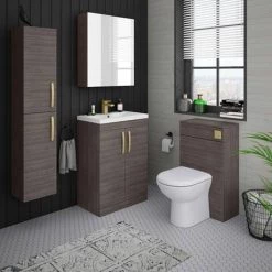 Brooklyn 600mm Grey Avola Vanity Unit with Brushed Brass Handles -Freestanding Vanity Units Shop BFS6GA BB d3 460