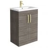 Brooklyn 600mm Grey Avola Vanity Unit with Brushed Brass Handles