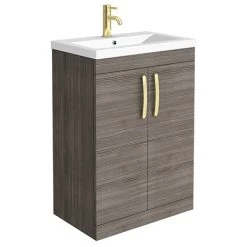 Brooklyn 600mm Grey Avola Vanity Unit with Brushed Brass Handles