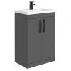 Brooklyn Gloss Grey Vanity Unit - 600mm Wide with Matt Black Handles