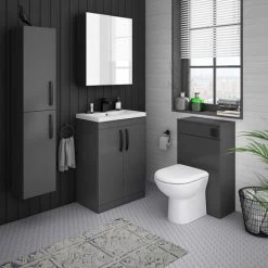 Brooklyn Gloss Grey Vanity Unit - 600mm Wide with Matt Black Handles -Freestanding Vanity Units Shop BFS6GG MB d4 460