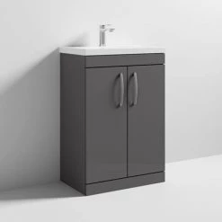 Brooklyn 600 Gloss Grey Floor Standing Vanity Unit with Thin-Edge Basin -Freestanding Vanity Units Shop BFS6GGTE d3 460