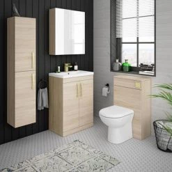 Brooklyn 600mm Natural Oak Vanity Unit with Brushed Brass Handles 7 Brooklyn 600mm Natural Oak Vanity Unit with Brushed Brass Handles -Freestanding Vanity Units Shop BFS6N BB d4 460