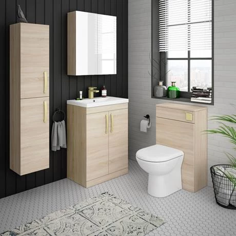 Brooklyn 600mm Natural Oak Vanity Unit with Brushed Brass Handles 4 Brooklyn 600mm Natural Oak Vanity Unit with Brushed Brass Handles - Image 4