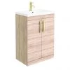 Brooklyn 600mm Natural Oak Vanity Unit with Brushed Brass Handles