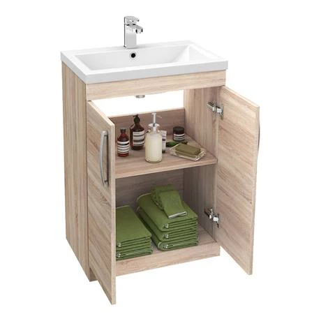 Brooklyn 600mm Natural Oak Vanity Unit - Floor Standing 2 Door Unit 3 Brooklyn 600mm Natural Oak Vanity Unit - Floor Standing 2 Door Unit - Image 3