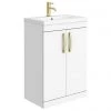 Brooklyn 600mm Gloss White Vanity Unit with Brushed Brass Handles